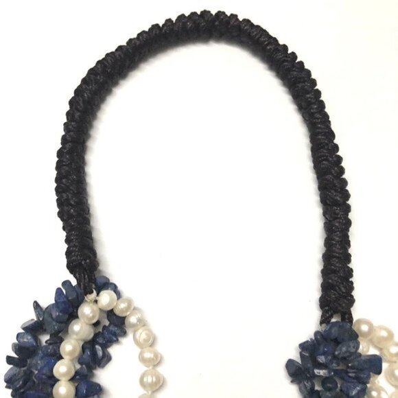 Lapis Lazuli Freshwater Pearls Multi Strand Beaded Necklace 26” Vintage - Picture 7 of 7